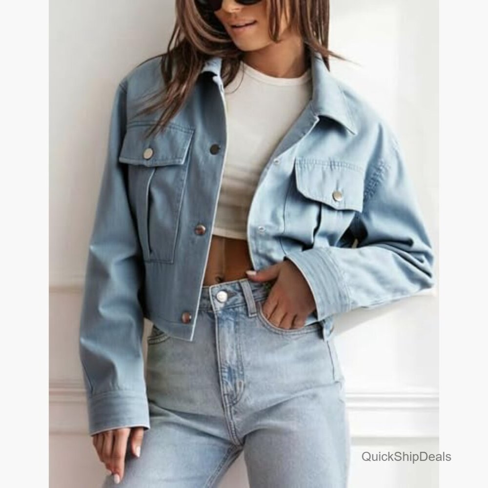 Cropped Utility Shacket Casual Jacket Cotton Blen… - image 2
